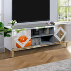 59 TV Stand with Diamond-Shaped Mirror Doors and Storage for TVs Up to 65