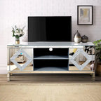 59 TV Stand with Diamond-Shaped Mirror Doors and Storage for TVs Up to 65