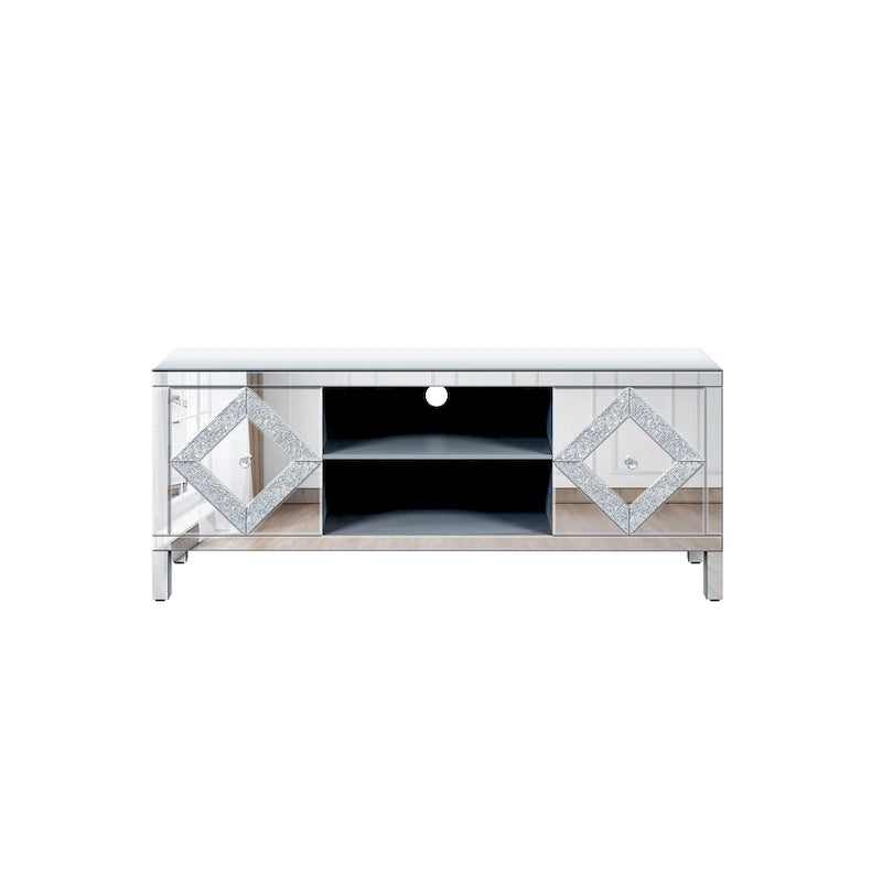 59 TV Stand with Diamond-Shaped Mirror Doors and Storage for TVs Up to 65
