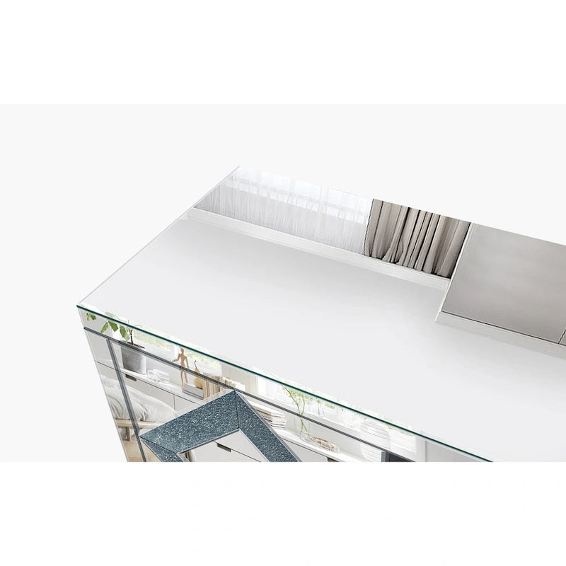 59 TV Stand with Diamond-Shaped Mirror Doors and Storage for TVs Up to 65