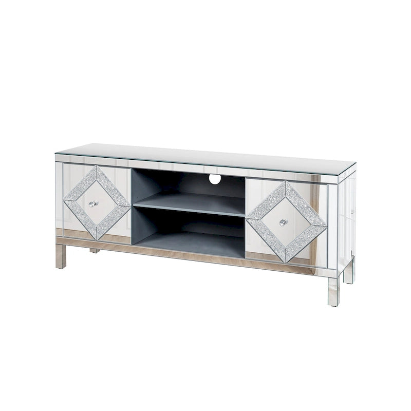 59 TV Stand with Diamond-Shaped Mirror Doors and Storage for TVs Up to 65