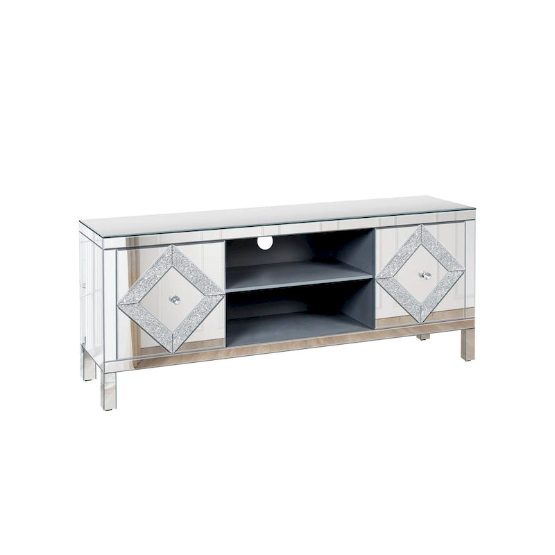 59 TV Stand with Diamond-Shaped Mirror Doors and Storage for TVs Up to 65