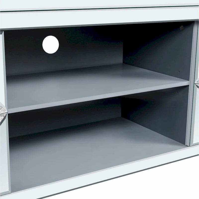 59 TV Stand with Diamond-Shaped Mirror Doors and Storage for TVs Up to 65