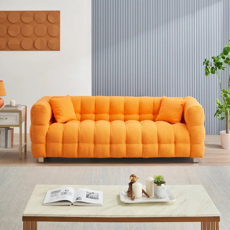 Orange 80 3-Seater Sofa with Two Pillows and Sturdy Hardware Foot