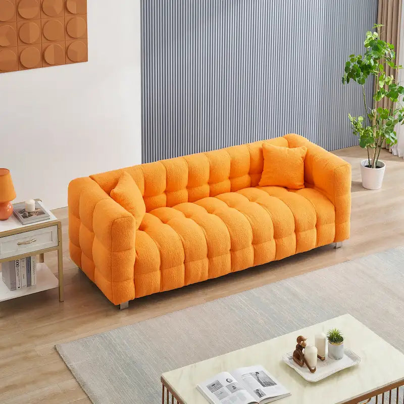 Orange 80 3-Seater Sofa with Two Pillows and Sturdy Hardware Foot