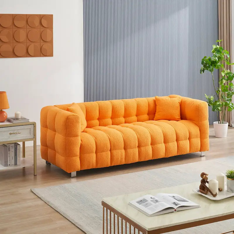 Orange 80 3-Seater Sofa with Two Pillows and Sturdy Hardware Foot