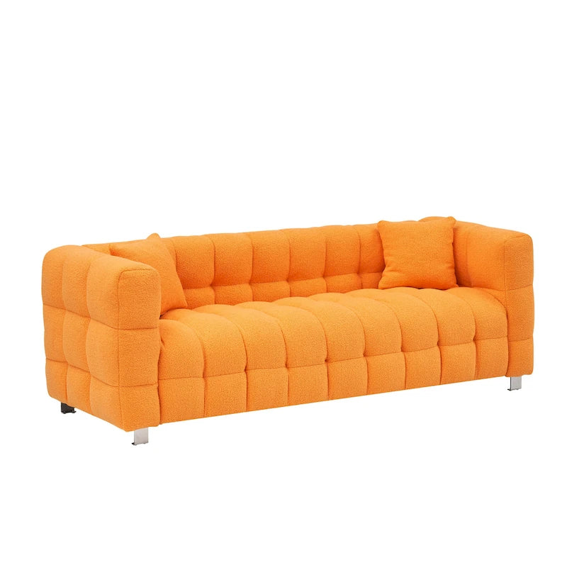 Orange 80 3-Seater Sofa with Two Pillows and Sturdy Hardware Foot