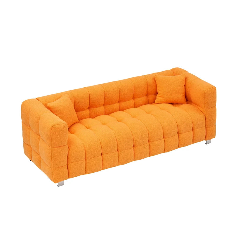 Orange 80 3-Seater Sofa with Two Pillows and Sturdy Hardware Foot