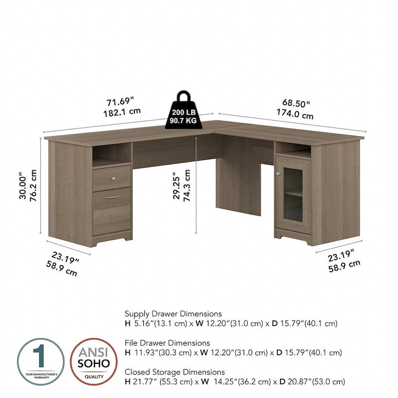 72W L Shaped Computer Desk with Storage