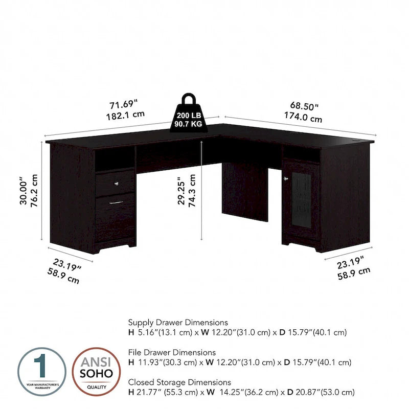 72W L Shaped Computer Desk with Storage