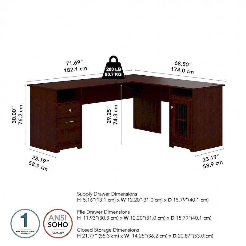 72W L Shaped Computer Desk with Storage