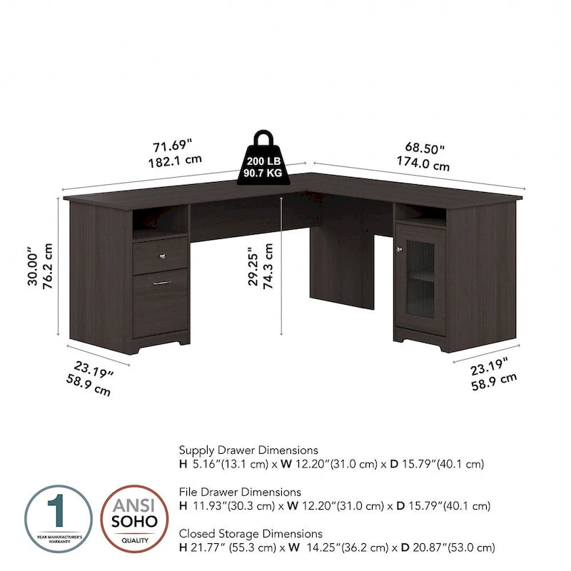 72W L Shaped Computer Desk with Storage