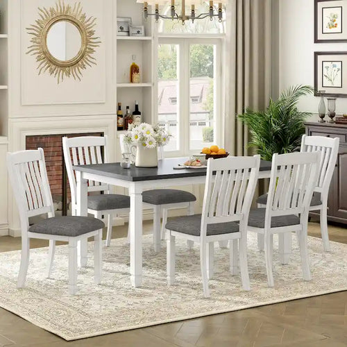 7-Piece Rustic Farmhouse Dining Table and Chair Sets Simple Dining Table and Chair Sets with Shaped Legs for Open-Concept Spaces