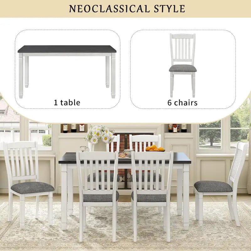 7-Piece Rustic Farmhouse Dining Table and Chair Sets Simple Dining Table and Chair Sets with Shaped Legs for Open-Concept Spaces