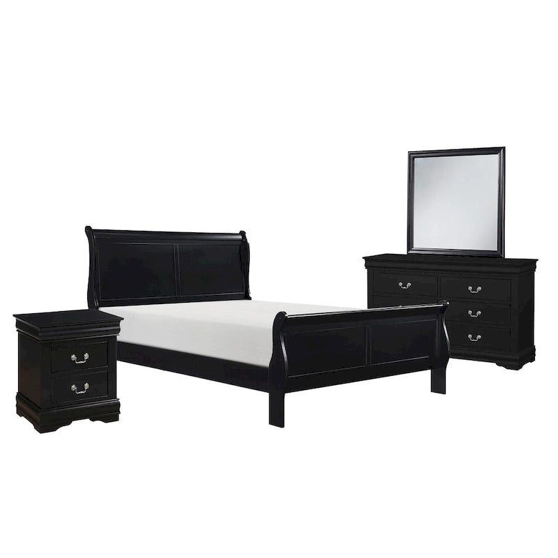 Fy Four Piece Queen Size Bedroom Set, Antique Nickel Metal Handles, Black