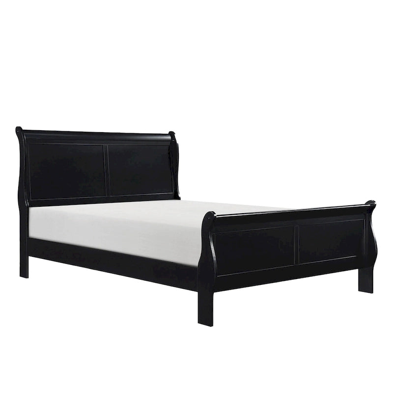 Four Piece Queen Size Bedroom Set, Antique Nickel Metal Handles, Black