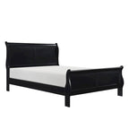 Four Piece Queen Size Bedroom Set, Antique Nickel Metal Handles, Black