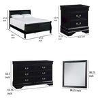 Four Piece Queen Size Bedroom Set, Antique Nickel Metal Handles, Black
