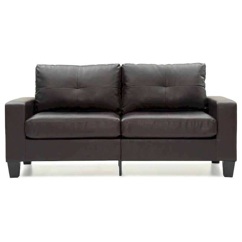 Square Arm Faux Leather Tufted Straight Sofa - 71 - Dark Brown