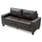 Square Arm Faux Leather Tufted Straight Sofa - 71 - Dark Brown