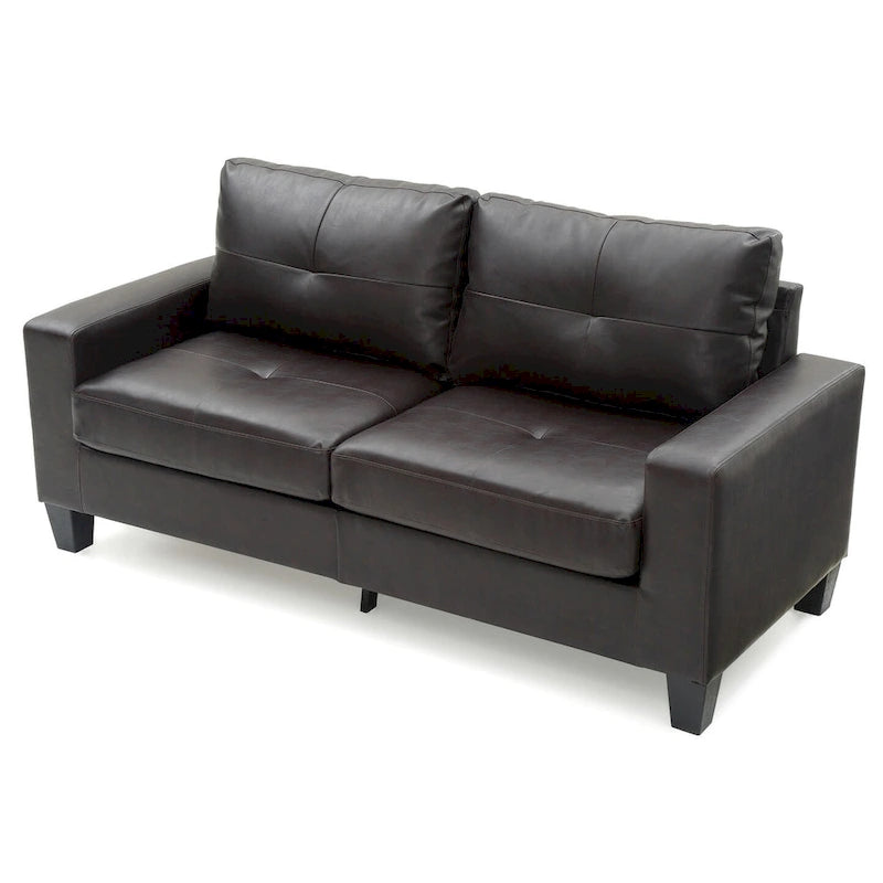 Square Arm Faux Leather Tufted Straight Sofa - 71 - Dark Brown