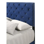 Velvet Tufted Faux Jewel Upholstered Full Panel Bed - 77 - Blue