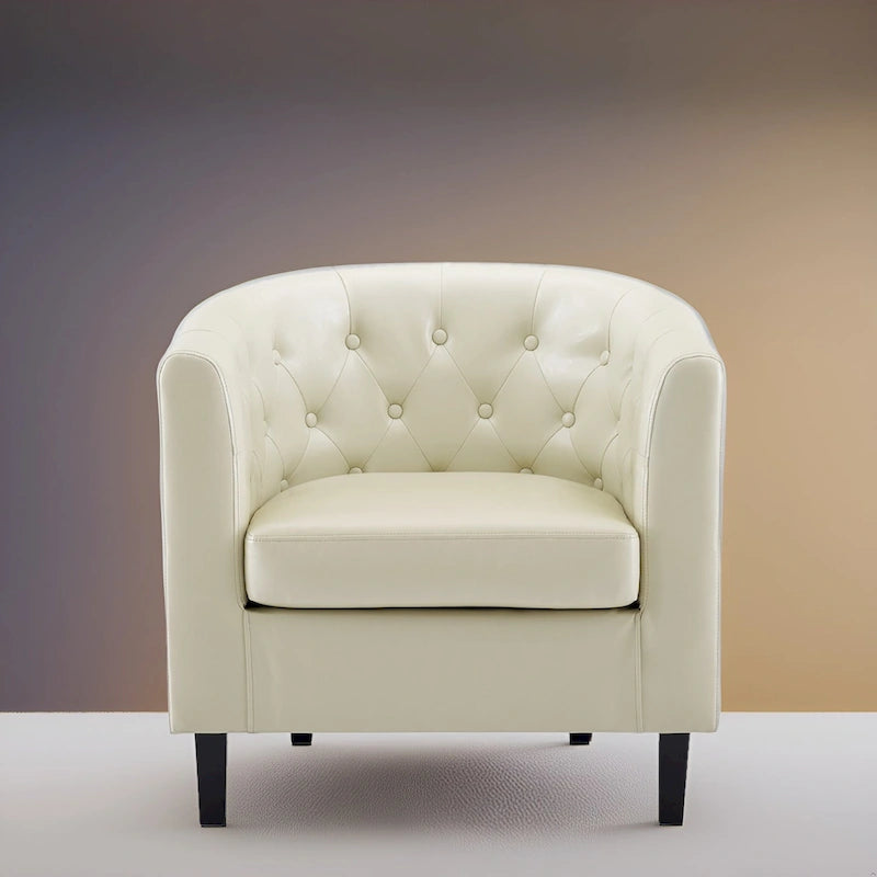 Accent Chair, Button Tufted Faux Leather Barrel Chair, Midcentury Modern Accent Chair, Comfy Armchair, Tub Barrel Chairs