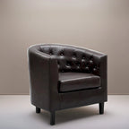 Accent Chair, Button Tufted Faux Leather Barrel Chair, Midcentury Modern Accent Chair, Comfy Armchair, Tub Barrel Chairs