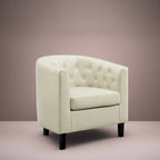 Accent Chair, Button Tufted Faux Leather Barrel Chair, Midcentury Modern Accent Chair, Comfy Armchair, Tub Barrel Chairs