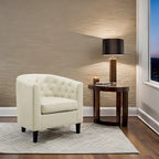 Accent Chair, Button Tufted Faux Leather Barrel Chair, Midcentury Modern Accent Chair, Comfy Armchair, Tub Barrel Chairs