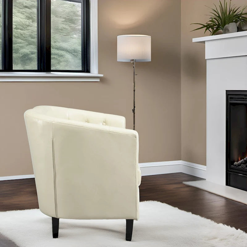 Accent Chair, Button Tufted Faux Leather Barrel Chair, Midcentury Modern Accent Chair, Comfy Armchair, Tub Barrel Chairs