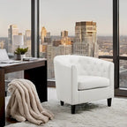 Accent Chair, Button Tufted Faux Leather Barrel Chair, Midcentury Modern Accent Chair, Comfy Armchair, Tub Barrel Chairs