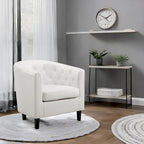 Accent Chair, Button Tufted Faux Leather Barrel Chair, Midcentury Modern Accent Chair, Comfy Armchair, Tub Barrel Chairs