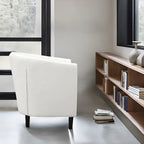 Accent Chair, Button Tufted Faux Leather Barrel Chair, Midcentury Modern Accent Chair, Comfy Armchair, Tub Barrel Chairs