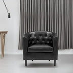 Accent Chair, Button Tufted Faux Leather Barrel Chair, Midcentury Modern Accent Chair, Comfy Armchair, Tub Barrel Chairs