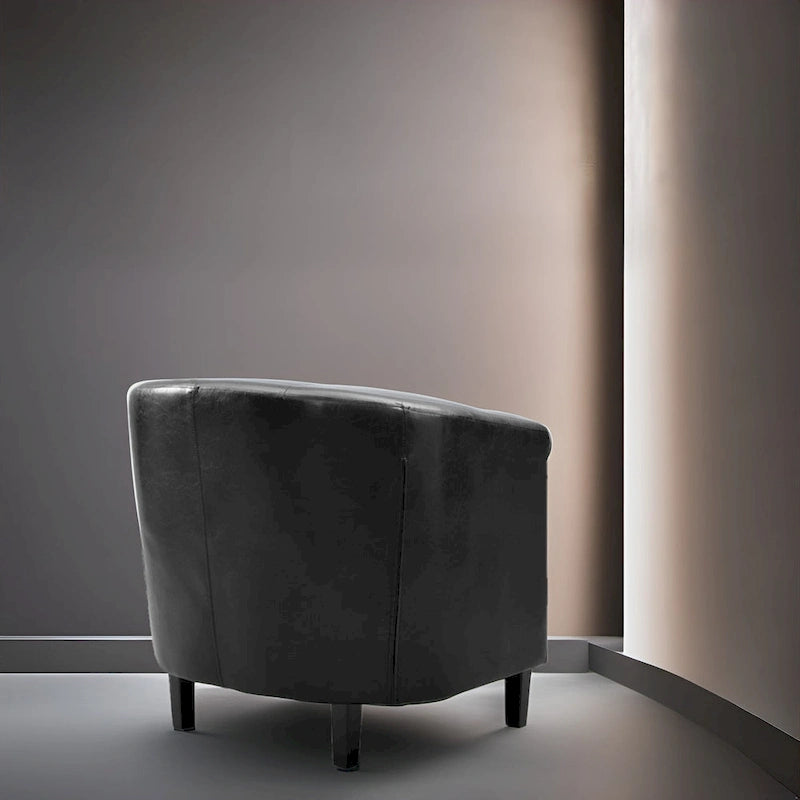 Accent Chair, Button Tufted Faux Leather Barrel Chair, Midcentury Modern Accent Chair, Comfy Armchair, Tub Barrel Chairs