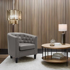 Accent Chair, Button Tufted Faux Leather Barrel Chair, Midcentury Modern Accent Chair, Comfy Armchair, Tub Barrel Chairs