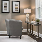 Accent Chair, Button Tufted Faux Leather Barrel Chair, Midcentury Modern Accent Chair, Comfy Armchair, Tub Barrel Chairs