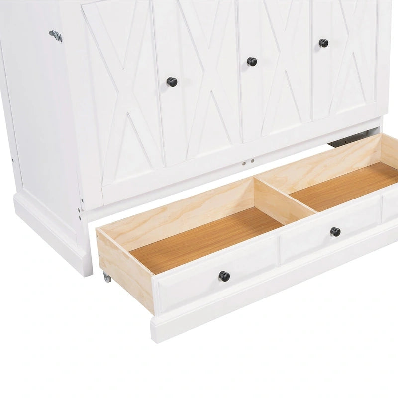 Farmhouse Murphy Bed Convertible Space-Saving Cube Chest Cabinet with Large Drawers and Charging Station, Foldable Platform Bed