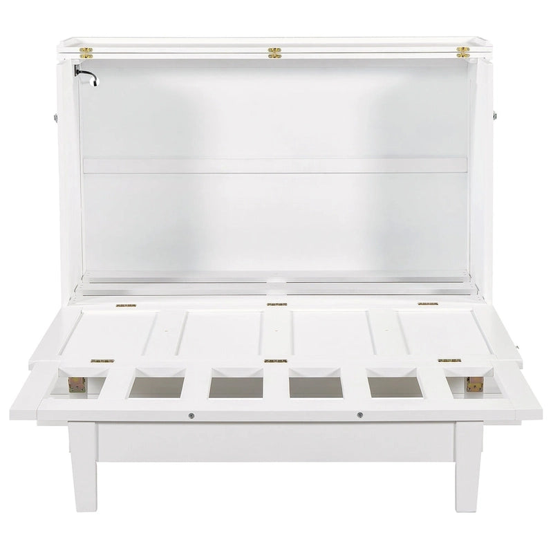 Farmhouse Murphy Bed Convertible Space-Saving Cube Chest Cabinet with Large Drawers and Charging Station, Foldable Platform Bed