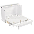 Farmhouse Murphy Bed Convertible Space-Saving Cube Chest Cabinet with Large Drawers and Charging Station, Foldable Platform Bed