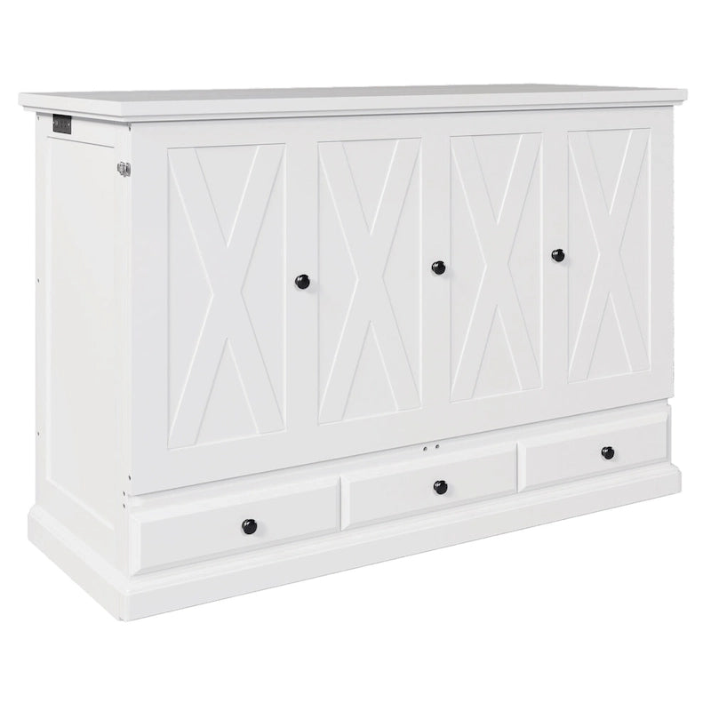 Farmhouse Murphy Bed Convertible Space-Saving Cube Chest Cabinet with Large Drawers and Charging Station, Foldable Platform Bed