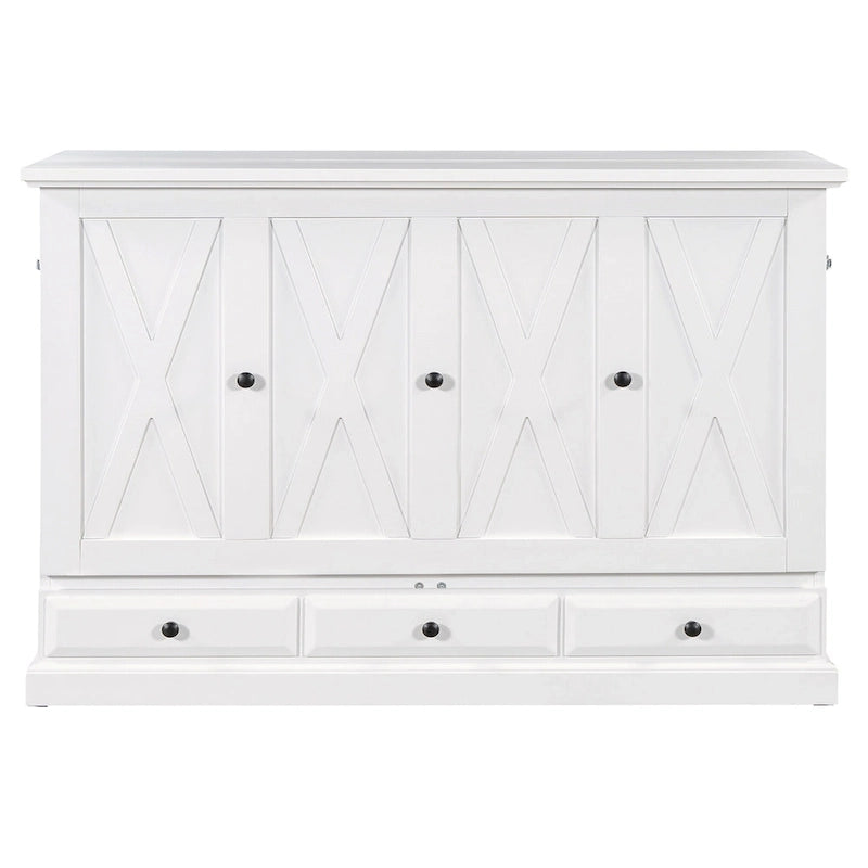 Farmhouse Murphy Bed Convertible Space-Saving Cube Chest Cabinet with Large Drawers and Charging Station, Foldable Platform Bed