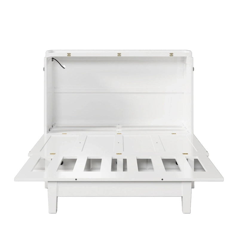 Farmhouse Murphy Bed Convertible Space-Saving Cube Chest Cabinet with Large Drawers and Charging Station, Foldable Platform Bed