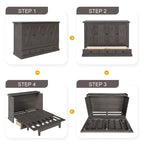 Farmhouse Murphy Bed Convertible Space-Saving Cube Chest Cabinet with Large Drawers and Charging Station, Foldable Platform Bed