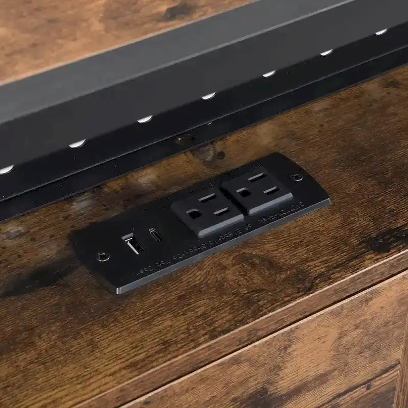 King Size Modern Metal Platform Bed with Wooden Headboard,2 Drawers and LED Lights