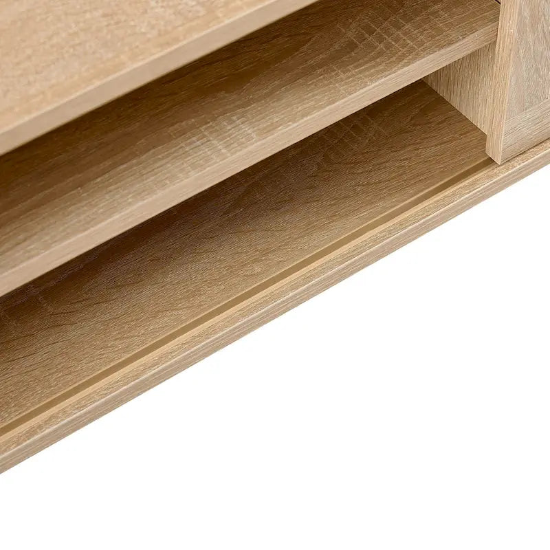 55.12 TV Stand with Double Sliding Doors, Solid Wood Legs and Adjustable Shelf for Living Room
