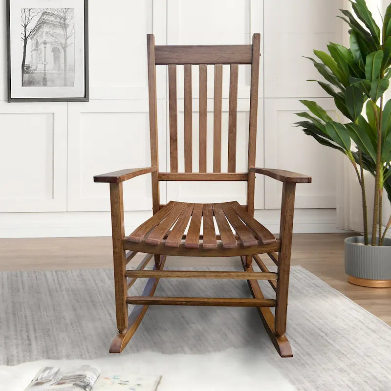 Brown 26.38 High Back Rocking Chair with Wood Frame