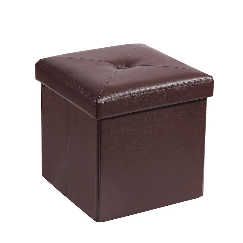 Folding Storage Ottoman, Foot Rest Stool Footstool, Leather Tufted Ottoman, Small Ottoman Cube for Living Room Bedroom Dorm
