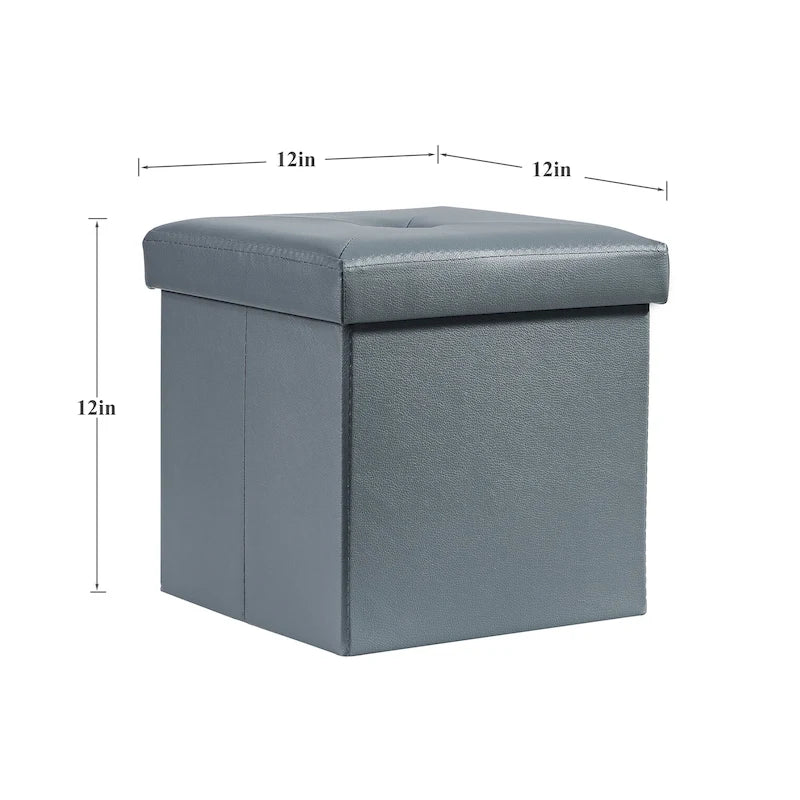 Folding Storage Ottoman, Foot Rest Stool Footstool, Leather Tufted Ottoman, Small Ottoman Cube for Living Room Bedroom Dorm